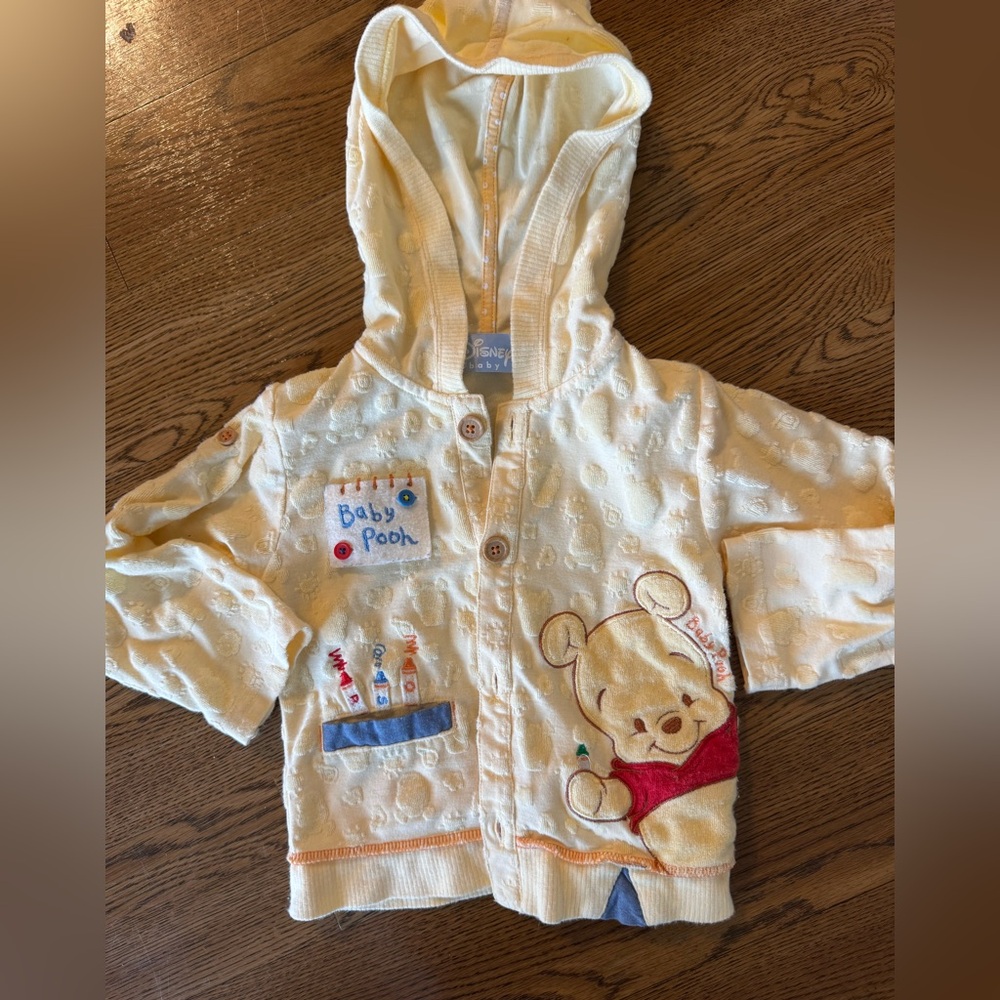 Disney Vintage Winnie the Pooh Baby Button Cardigan Knit Stitch Sweater